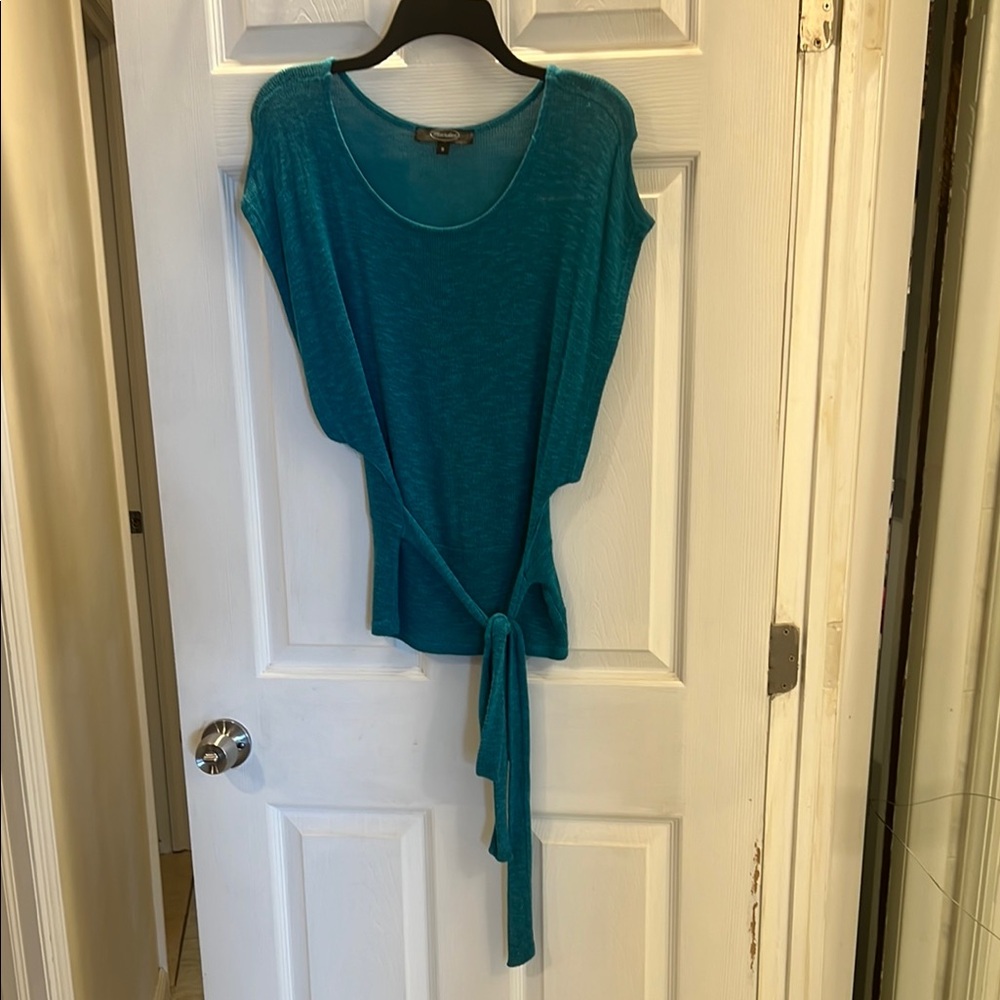 Mandee Turquoise Sleeveless Tie Front Blouse